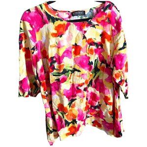 Women's Linen Asymmetrical Context Exclusive at Lord and Taylor Floral Tunic 1X